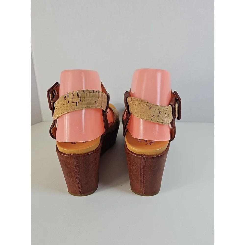 Kork‎ Ease Keirn Cork Leather Platform Wedge Sandal w/ Ankle Strap Sz 8M